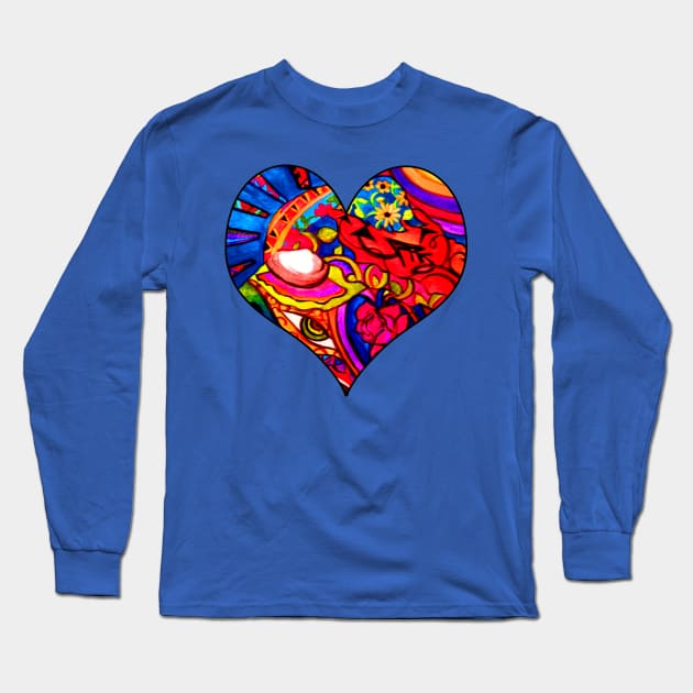 Abstract Nature Painted Collage Heart Long Sleeve T-Shirt by artbyomega